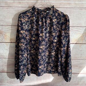 Floral Print Women's Top - Navy and Beige